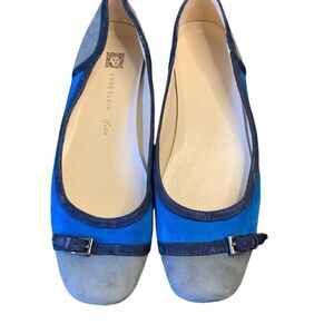 Anne Klein Leather Ballet Flats ColorBlock Blue Gray Shoes Slip Ons Size 6